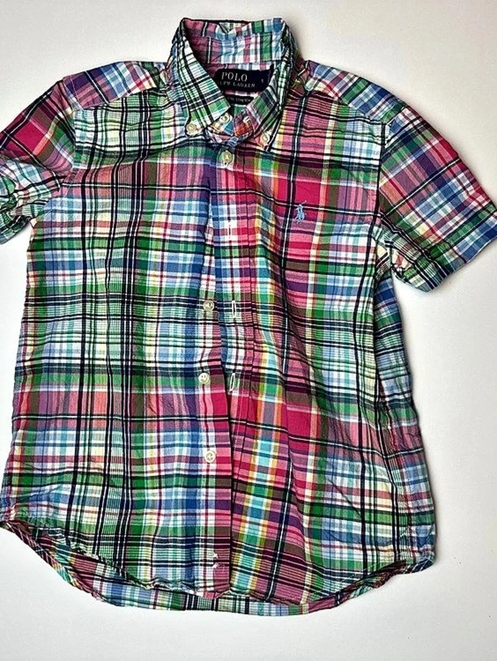 Boys Polo Ralph Lauren Natural Stretch Plaid Short Sleeve Shirt size 5